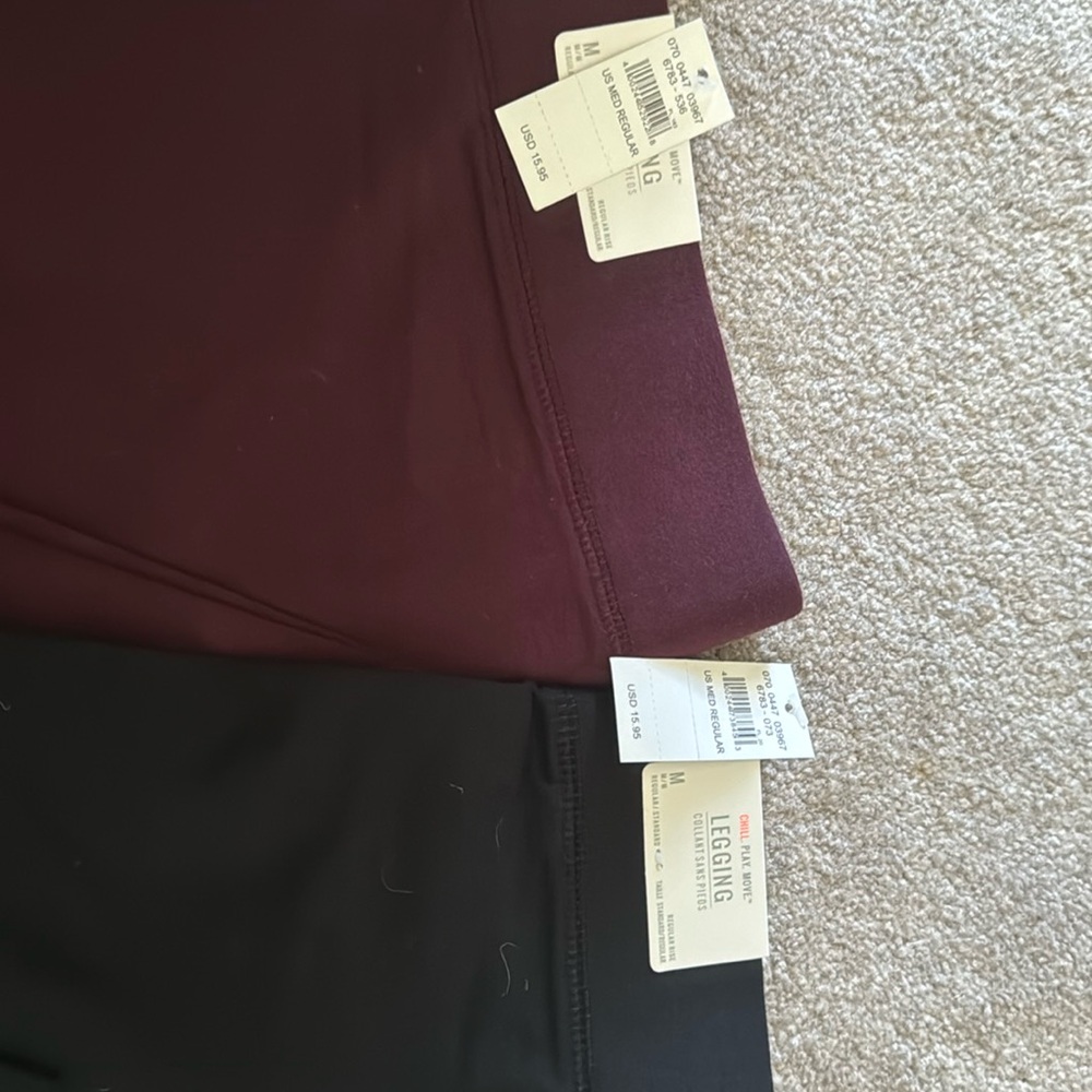 2 pairs of Aerie leggings, black and wine